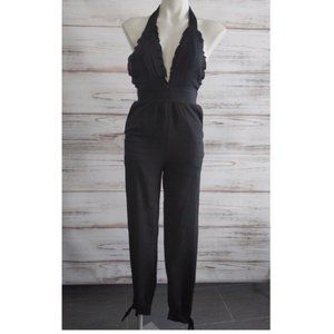 Nwt Aqua Black Ruffle Halter Jumpsuit Sz XS